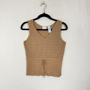Vintage Villager by Liz Claiborne Tan Knit V Neck Sweater Vest Women's L